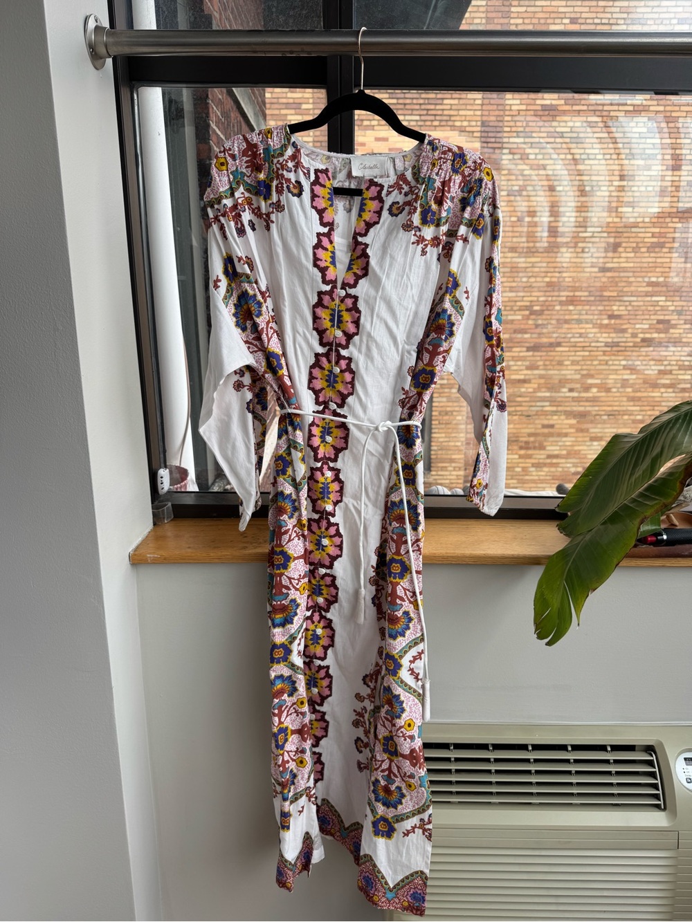Cleobella White Maxi Dress with Pink & Yellow Floral Embroidery